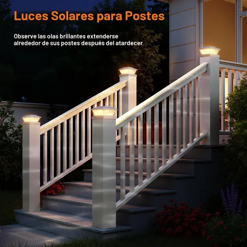 Vista 9 de Luces solares para postes al aire libre, 2 modos, luces solares brillantes para postes al aire libre, impermeables, para postes de valla, luces