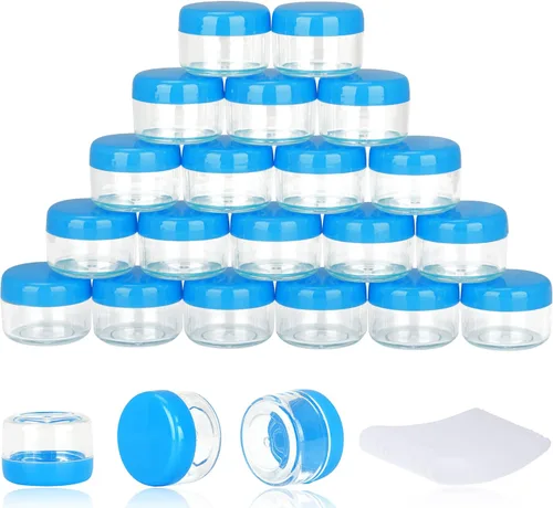 Vista 26 de 50 unidades de 5 gramos de envases de muestra, tarros vacíos de 5 ml con tapas, pequeños envases cosméticos, tarros de muestra mini con 4 cucharas