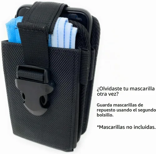 Vista 2 de Funda de nailon con doble bolsillo para teléfono. Bolsa con clip para cinturón con cierre de hebilla ajustable de liberación rápida. Lleva dos