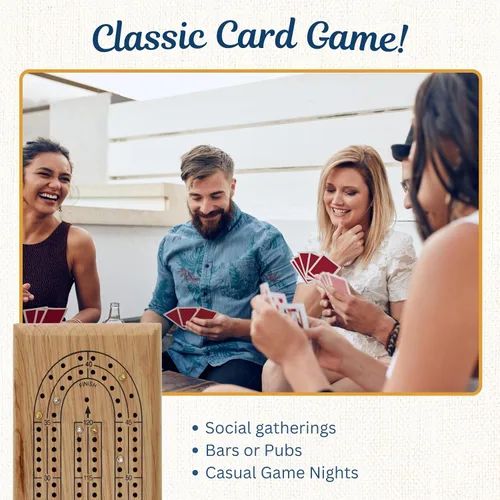 Vista 5 de WE Games Classic Cribbage Set - Tabla continua de 2 pistas de madera de roble maciza con clavijas de metal