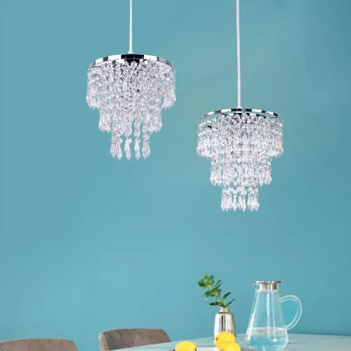 Vista 3 de Lámpara de techo de cristal de 3 niveles con colgante de cristal, decoración para pasillo, comedor, sala de estar, dormitorio, casquillo E26, cromado