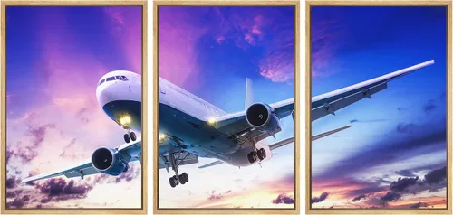Vista 115 de wall26 Lienzo enmarcado para pared, juego de arte exótico tropical, océano, mar, avión, puesta de sol, transporte, fotografía, realismo, decorativo