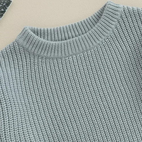 Vista 5 de Karwuiio - Suéter de punto para bebé, niña, niño, cuello redondo, manga larga, sudadera para otoño e invierno