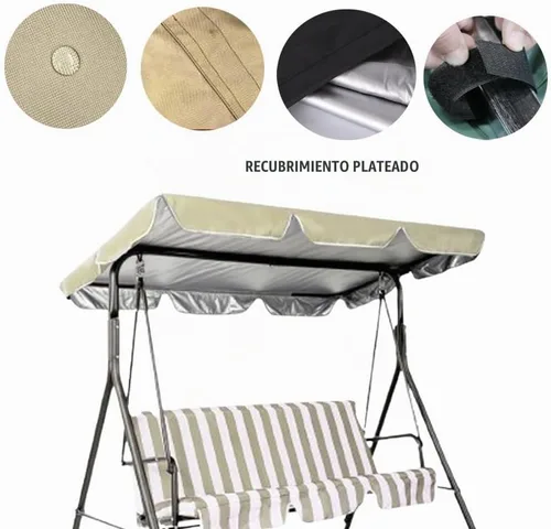 Vista 3 de Toldo de repuesto para columpio, repuesto de patio al aire libre, 3 fundas de asiento para porche jardín (Beige/64 x 44 5.9), tres tamaños