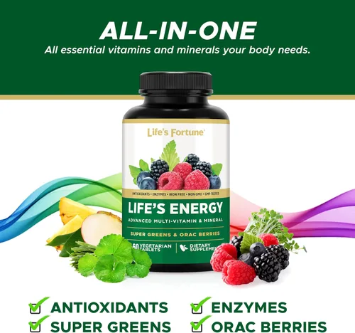 Vista 2 de Life's Energy Advanced - Multivitamínico diario avanzado para hombres y mujeres, suplemento energético y de apoyo inmunológico con súper verdes