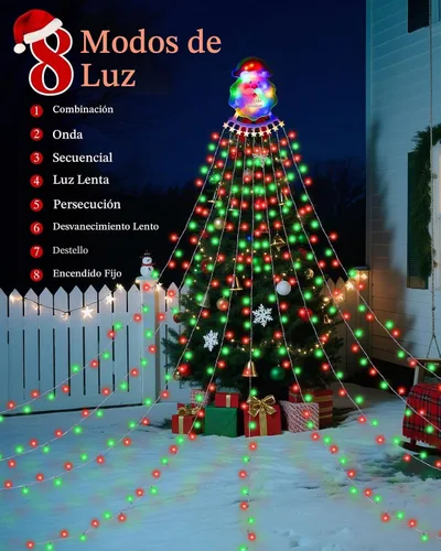 Vista 3 de Cadena de luces de cascada de Navidad para exteriores, luces de árbol