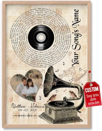 Vista 24 de H-DEWALL Póster personalizado de letras de canciones, regalo de boda único para parejas, personaliza con tus propias fotos, nombres y fecha, sin
