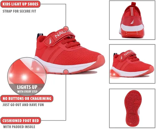 Vista 2 de Nautica Tenis deportivos con luz intermitente para niños con una correa, a la moda y divertida para niños y niñas, disponibles en tallas para niños