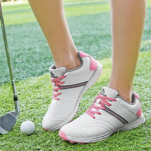 Vista 6 de Zapatos de golf impermeables para mujer, sin pinchos, tenis deportivos de golf al aire libre, ligeros, cómodos