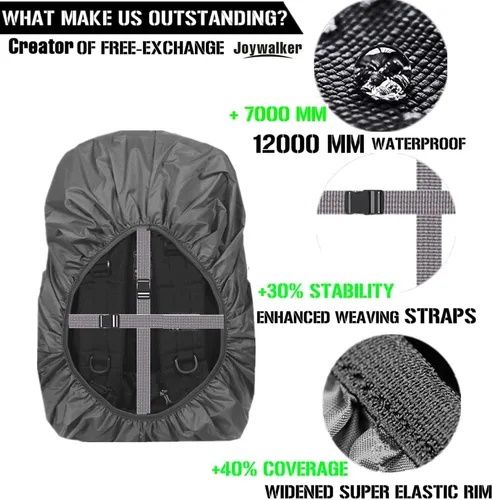Vista 5 de Joy Walker Funda impermeable para mochila a prueba de lluvia, 12000mm ultra impermeable, capas multicapa ultra resistentes mejoradas, correa