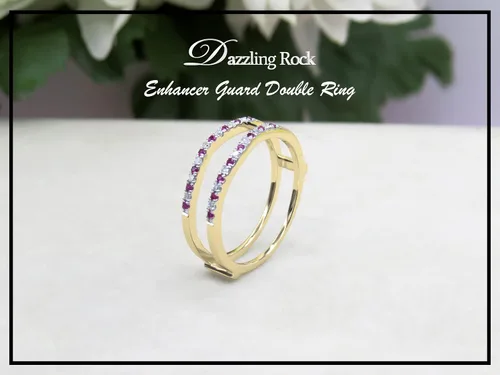 Vista 4 de Dazzlingrock Collection Round Alternate Gemstone & White Diamond Wedding Enhancer Guard Ring for Her in Gold