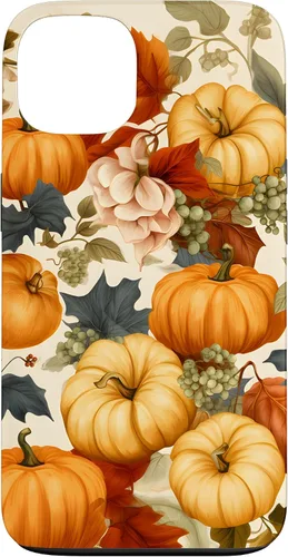 Vista 7 de Funda de estilo vintage para iPhone 16 con hojas de otoño y calabazas