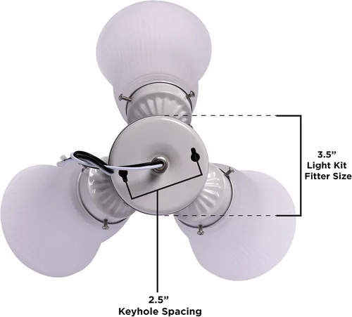 Vista 5 de Kit de luces LED para ventilador de techo con tres luces, acabado blanco con vidrio acanalado esmerilado