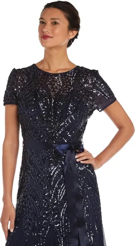 Vista 3 de R&M Richards Vestido de lentejuelas de manga corta para mujer