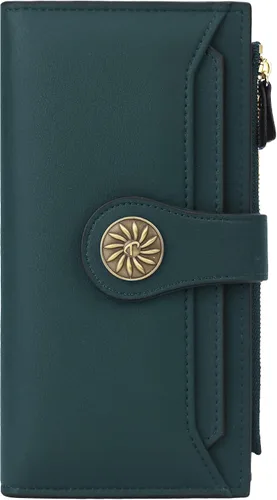 Vista 4 de Travelambo Cartera de mano de cuero genuino encerado de gran capacidad para mujer con bloqueo RFID