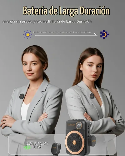 Vista 4 de Amplificador de voz para profesores con micrófono inalámbrico de solapa Lavalier, micrófono Bluetooth portátil y altavoz, megáfono de bocina
