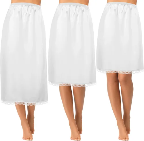 Vista 6 de Mepase 3 Piezas Combinación de Satén para Mujer para Usar Debajo de Vestidos 3 Tipos de Longitud 19, 27, 35 Pulgadas Combinación con Encaje Negro