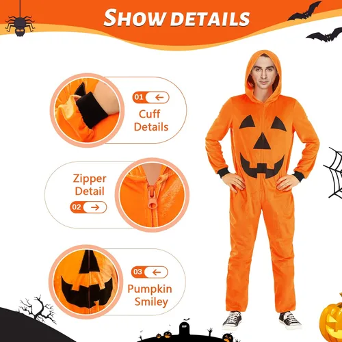 Vista 2 de Jobakids Disfraces familiares de Halloween que brillan en la oscuridad, overol con capucha y diseño de esqueleto, trajes navideños