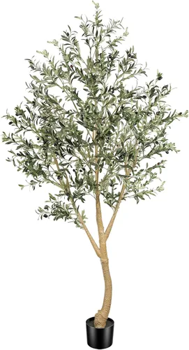 Vista 9 de Realead Árbol de olivo sintético de 4 pies – Plantas realistas de olivo de interior – Olivo falso con tronco grueso y frutas realistas – Olivos