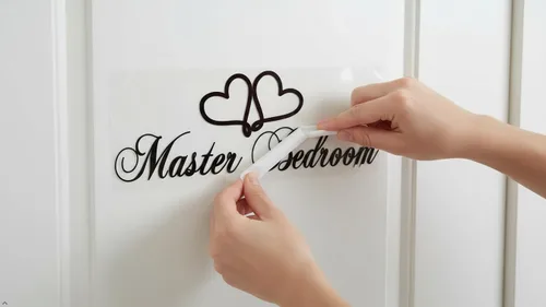 Vista 5 de Calcomanía de vinilo para puerta de dormitorio principal, adhesivo de pared extraíble con diseño de corazón, decoración moderna de puerta o pared
