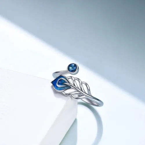 Vista 2 de Anillo ajustable con pluma, libélula, cruz, celta, plata de ley, joyería abierta, regalos para mujer