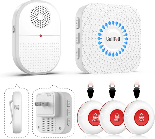 Vista 12 de CallToU Botón de llamada para personas mayores en casa, campana de llamada inalámbrica de 500 pies con 1 vibrador portátil y 1 receptor enchufable