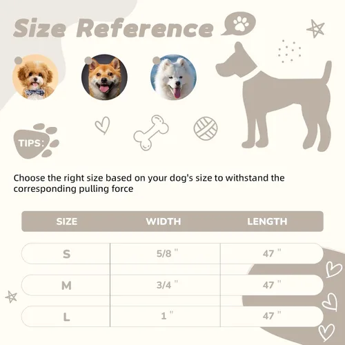 Vista 4 de Correa de perro beige para perros pequeños, 4 pies, 90% rayón derivado de bambú, correa de perro 10% poliéster, resistente y duradera, mango con una