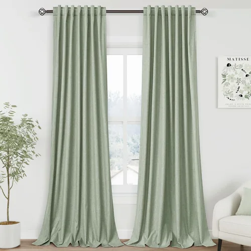 Vista 27 de Nanspring Cortinas de lino 100% opacas para dormitorio, 96 pulgadas de largo, con pestaña trasera, bolsillo para barra, aislamiento térmico, cortina
