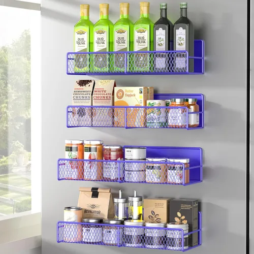 Vista 11 de Estante magnético para especias para refrigerador, paquete de 7 estantes magnéticos fuertes 100% de metal, organizador de especias con soporte