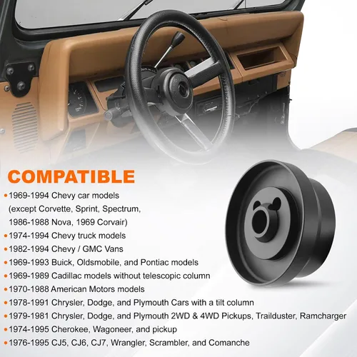 Vista 2 de Adaptador de cubo de volante de 5/6 agujeros para camioneta Chevy Cadillac GMC Pontiac, adaptador de volante pulido de aluminio Billet (negro)