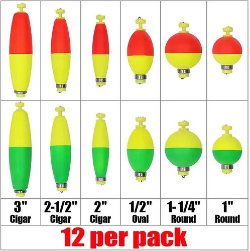 Vista 2 de XFISHMAN Kit de corchos de pesca con peso para pescar, flotador de espuma hecho a mano, 1 pulgada, 2 en 8-12 unidades Surtido 12 Pack