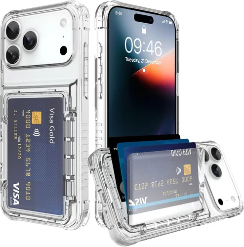 Vista 18 de Funda tipo cartera para iPhone 13 Pro Max con 3 ranuras para tarjetas de crédito, a prueba de golpes, híbrida, resistente, transparente Cubierta