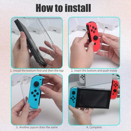 Vista 7 de Switch Clear Case, Dockable Protective Hard Cover Case for Nintendo Switch and Soft TPU Grip Case for Joy-Con with Tempered Glass Screen Protector