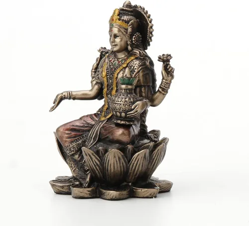Vista 2 de Veronese Design 3 3/8" Lakshmi sentado en Lotus espiritual resina estatua pintado acabado de bronce