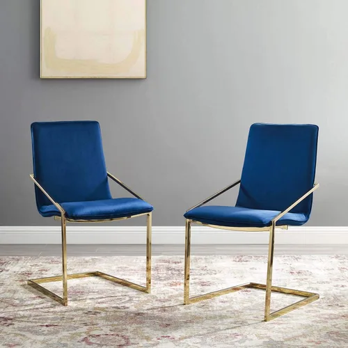 Vista 11 de Modway Pitch Performance - Sillón de terciopelo, 2 piezas, sillas de comedor, color dorado y negro