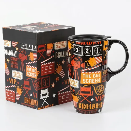 Vista 10 de DUSVALLY Taza de Café de Cerámica Taza de Viaje Regalo con Tapa 17oz, Taza de Té con Asa para Latte, Capuchino y Cacao, Tazas de Café de Porcelana