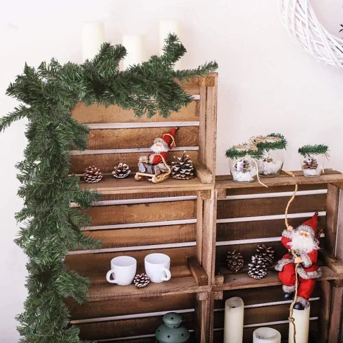 Vista 5 de Outroad Guirnalda de Navidad de 9 pies - Corona Trenzada de Vegetación Suave Hiedra Artificial Sin Luz Guirnalda Verde, para Decoraciones de Fiestas