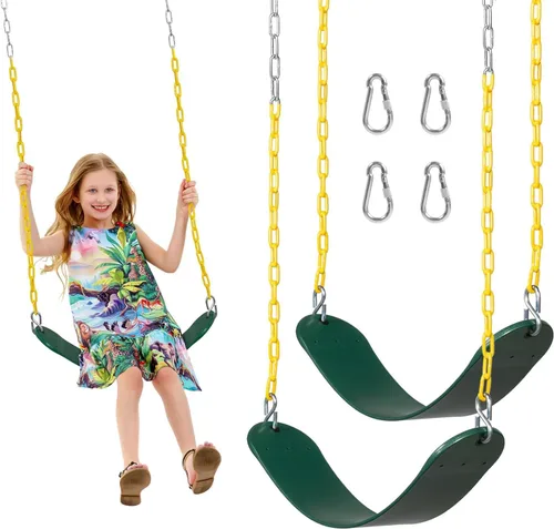 Vista 8 de DECORLIFE Paquete de 2 asientos de columpio para columpio, soporta 330 libras, kits de reemplazo de columpios con cadenas revestidas para niños