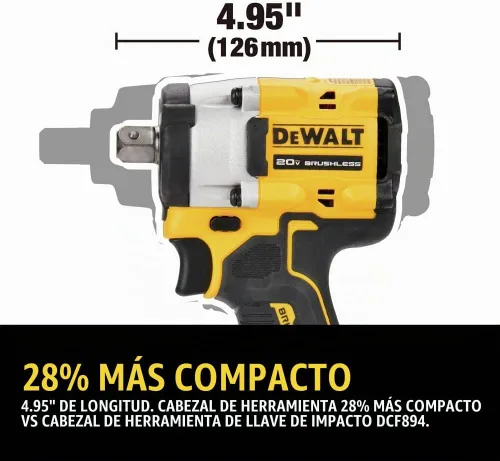 Vista 7 de DEWALT ATOMIC 20V MAX* 1/2 pulg. Llave de impacto inalámbrica con yunque con pasador de retención (solo herramienta) (DCF922B)
