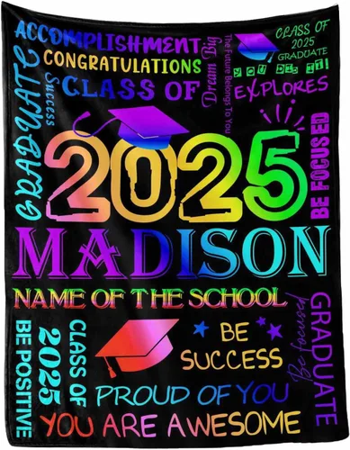 Vista 30 de MyPupSocks Manta personalizada para regalo de graduación, felicitaciones clase de 2025, manta azul personalizada de forro polar 2025 para hermana