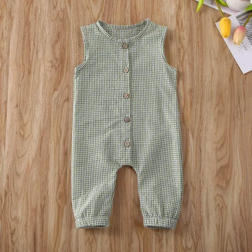 Vista 3 de Mubineo Mameluco de lino sin mangas con botones para bebé niño y niña