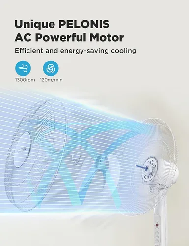 Vista 3 de PELONIS Ventilador oscilante de pie con control remoto de 16 pulgadas, temporizador de 7 horas, 3 velocidades y altura ajustable y ventilador
