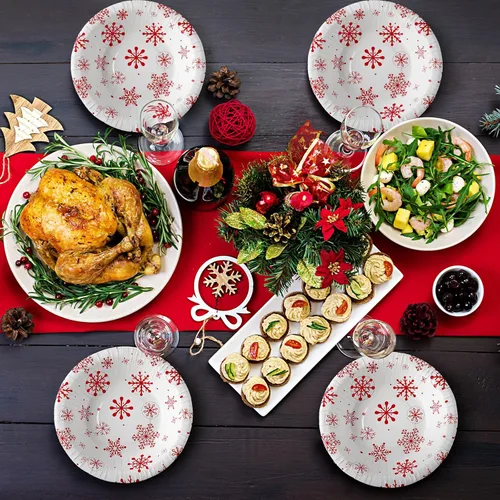 Vista 5 de Sliner 100 cuencos de papel de Navidad, cuencos desechables de Navidad, cuencos para servir ensaladas temáticas de invierno, cuencos de postre