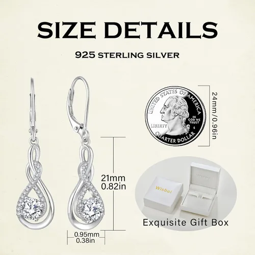 Vista 2 de Wisbal Infinity - Aretes colgantes de plata de ley 925, aretes de tuerca celta con piedras preciosas para mujer