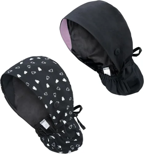 Vista 42 de Gorra médica con forro de satén con bolsillo para cola de caballo, gorro de enfermera médica de algodón con banda elástica para el sudor