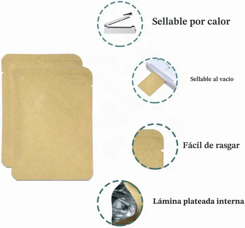 Vista 5 de FERENLI 100 bolsas de sellado térmico Mylar con tapa abierta de papel kraft