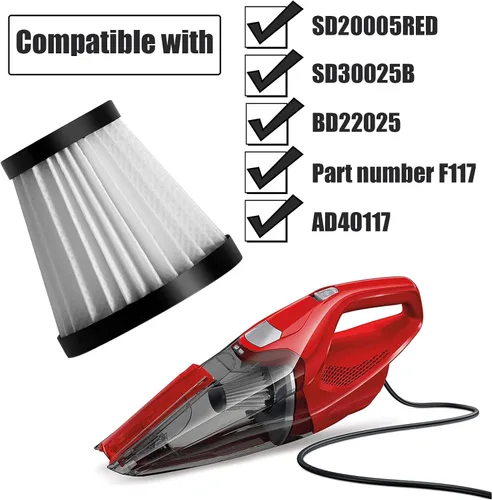 Vista 6 de Filtro de repuesto para aspiradora de mano Scorpion con cepillo compatible con Dirt Devil Scorpion aspiradora de mano estilo F117, comparado