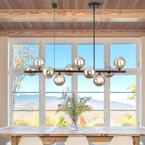 Vista 2 de Candelabros lineales para comedor de 10 luces, lámpara lineal moderna Sputnik, lámpara de techo Sputnik, luces de isla de 40 pulgadas para cocina