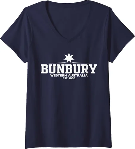 Vista 3 de Camiseta Bunbury Australia con cuello en V, Negro