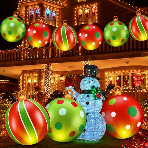 Vista 6 de Jetec 3 bolas de Navidad inflables de PVC de 24 pulgadas con luz gigante, bolas de adornos de Navidad, decoraciones de Navidad al aire libre